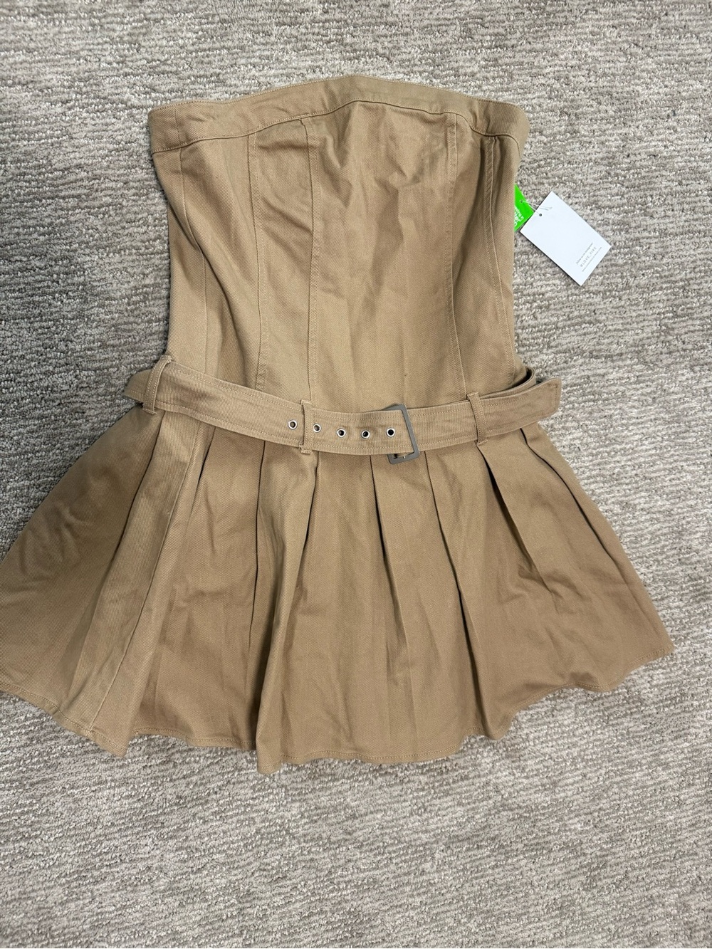Girls Tan Pleated Skirt Bottom with Belt
